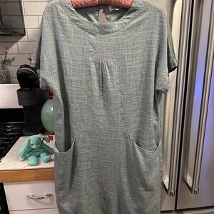 Listicle‎ Smock Linen Dress, Minimalist, Garden, Home, heathered gree, size m
